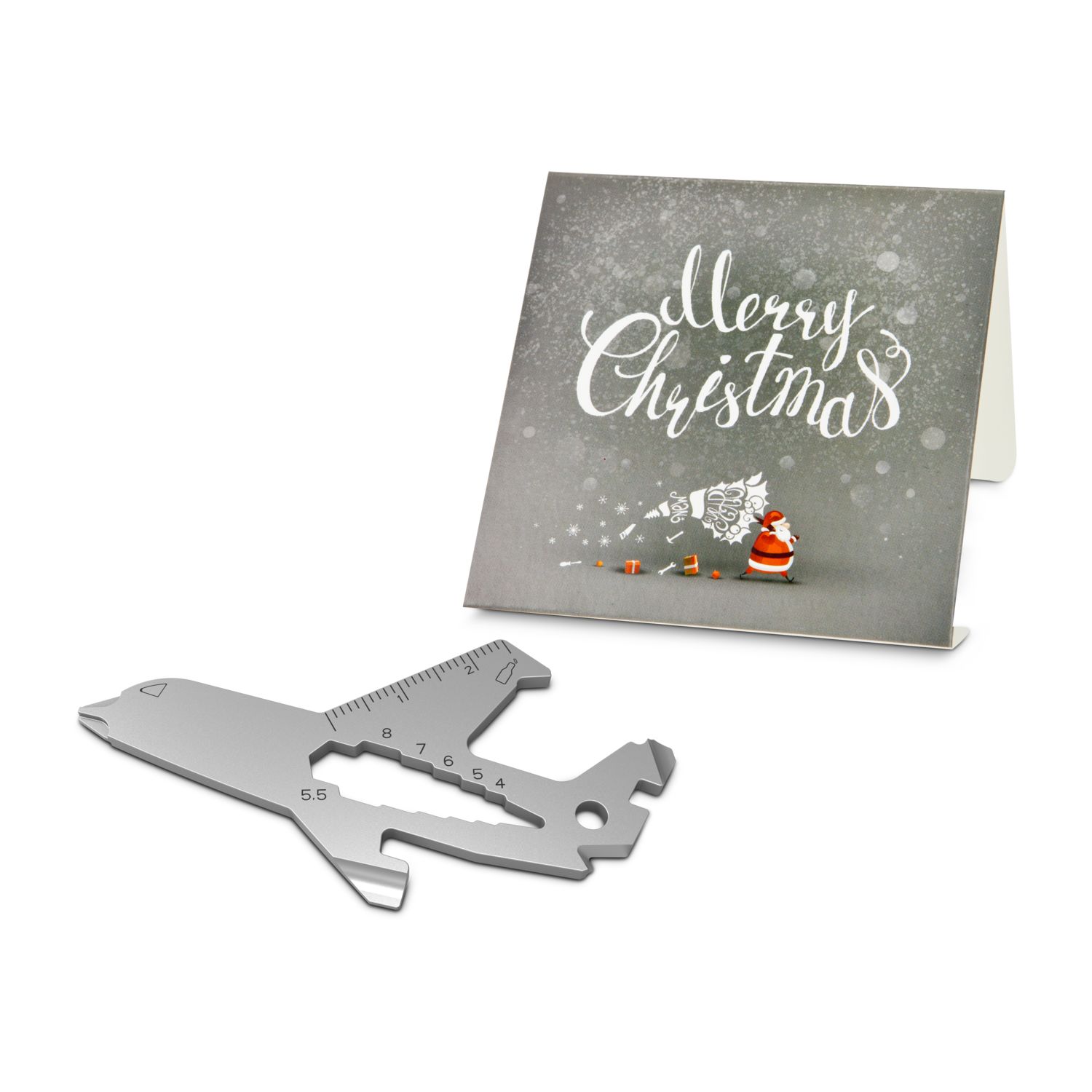 Geschenkartikel / Präsentartikel: ROMINOX® Key Tool Airplane / Flugzeug (18 Funktionen) im Motiv-Mäppchen Merry Christmas